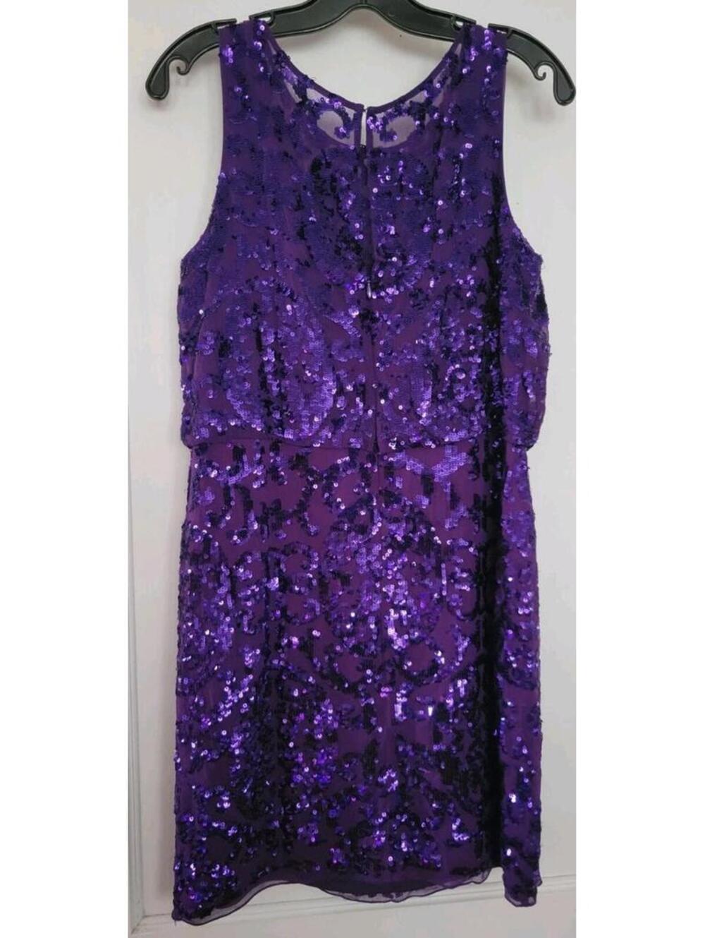 Aidan Mattox Purple Sequin Beaded Silk Evening Dress Keyhole Size 10